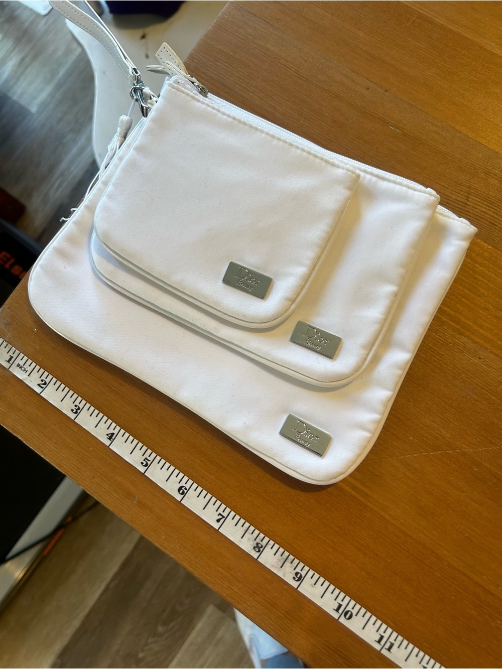 Dior Beauty Makeup Bag Set Of 3 White & silver